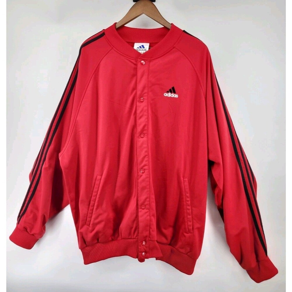 Vintage Adidas Track Jacket Men's XXL Red Black 3-Stripe Snap Up 90s Y2K